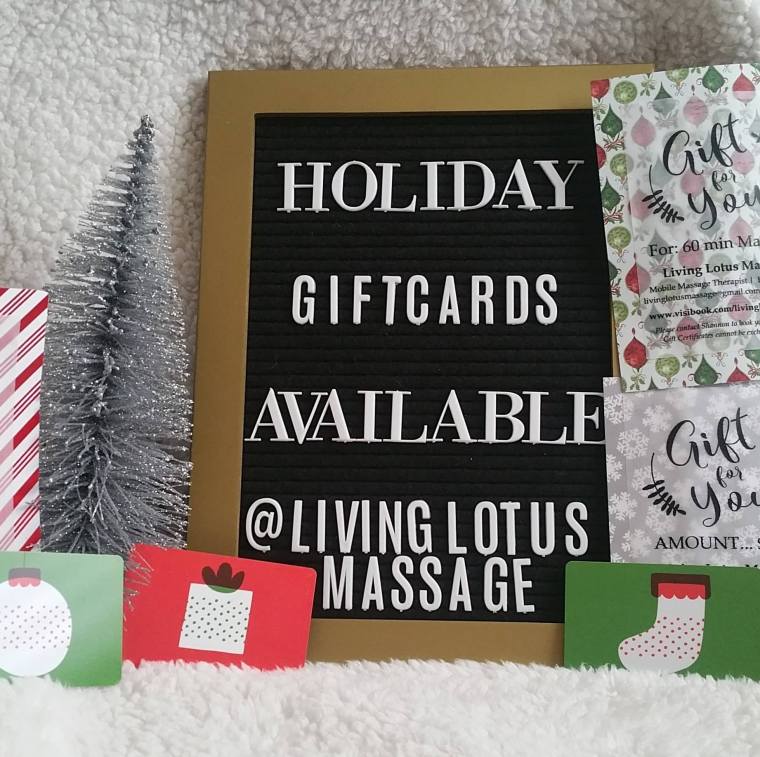 Holiday Massage gift cards are available sign. 